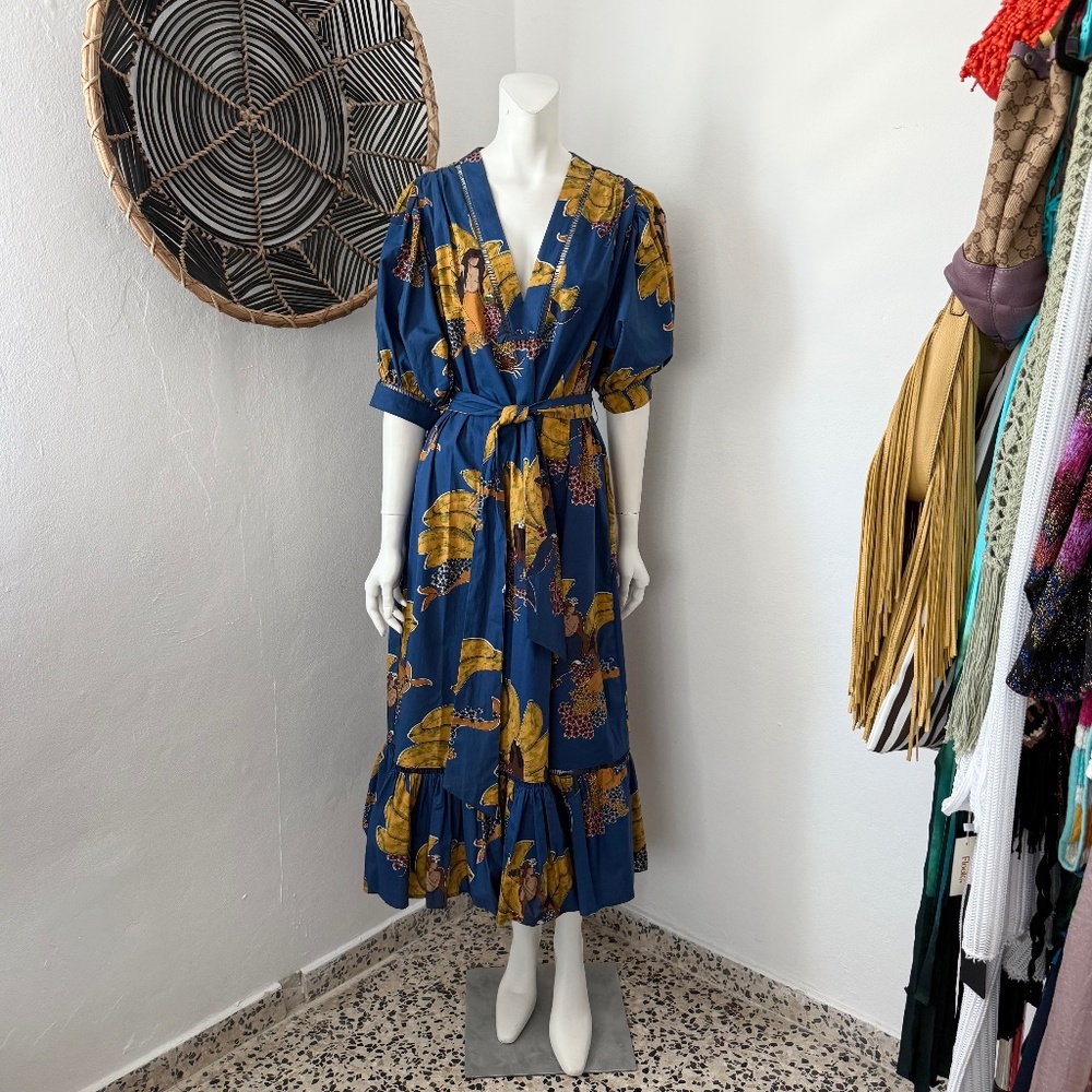FARM Rio Blue and Yellow Floral Maxi Dress